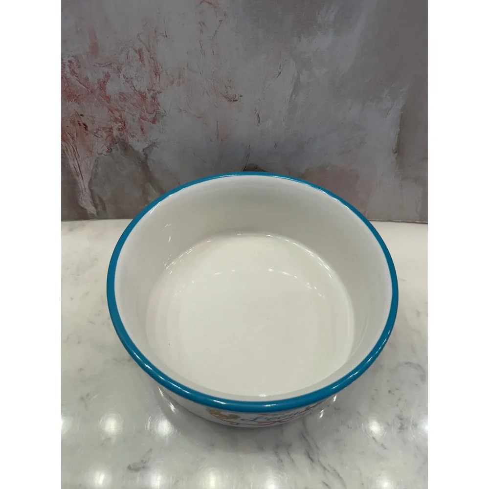Disney Parks Lady and the Tramp L'eau Ceramic Pet Water Bowl White Teal 6in New